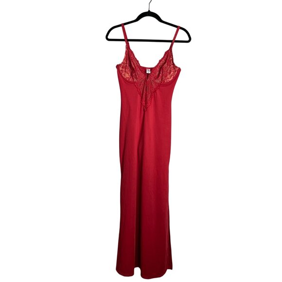 Popilush The Shapewear Slip Maxi Dress Women's M Red Lace Slit Adjustable Y2K - Picture 3 of 12